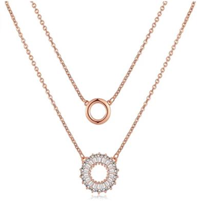 China New Gold Layer Multilayer Round Zircon Necklace CLASSIC Ladies Double Chain Pendant Necklace for sale