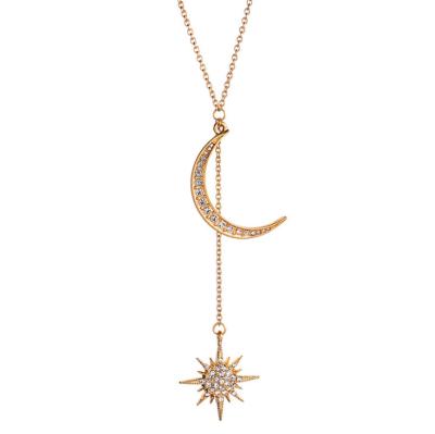 China New And Unique Sexy Gold Crystal Star Zircon Moon Nickel Free Long Necklace For Ladies for sale