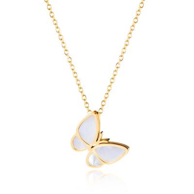 China 2022 TRENDY Women's Shell Pendant 18K Gold Plated Designer Jewelry Gift for Girls Stainless Steel Butterfly Necklaces for Teen Girls for sale