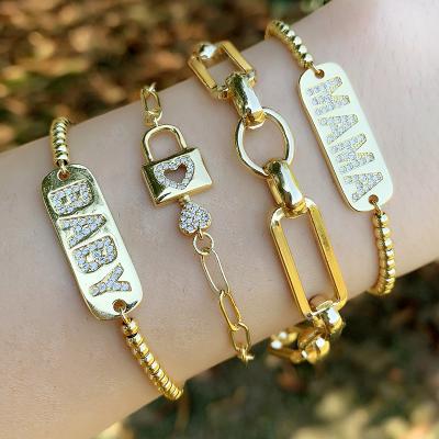 China FASHIONABLE Woman High Quality Adjustable Square Charm Bracelet Zircon Claw Gold Chain Bracelet Rectangle 2022 Pendant Bracelet for sale