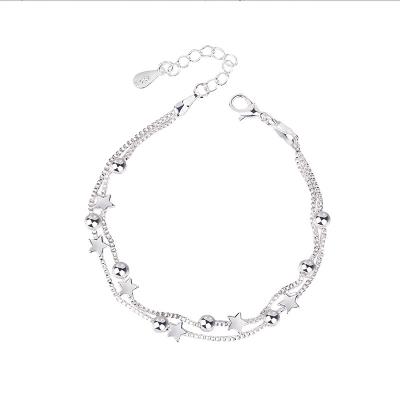 China 2022 New FASHIONABLE Five-pointed Star Bracelet Female Double Layer Star Bead Bracelet Silver Plated Double Layer Bracelet for sale