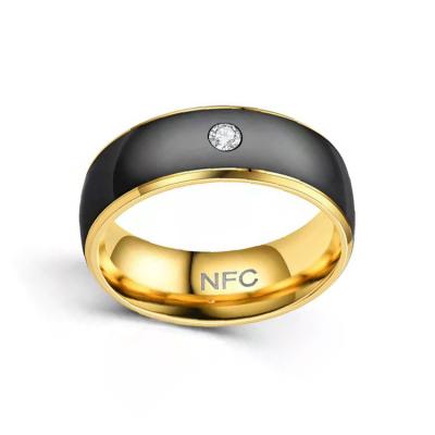 China New Solid Color Diamond Stainless Steel Micro Couple Ring Waterproof Men's NFC Smart Ring FASHIONABLE for sale