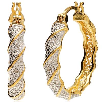 China Long Color Keeping Fashion High Quality Golden Two Tone Diamond Hoop Earrings For Women for sale