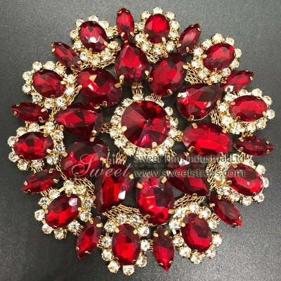 China red shiny 3D Siam flowers form rhinestone shoe accessories for women shoe for sale