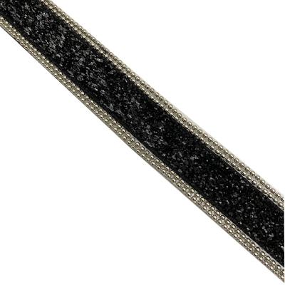 China Flatback Rhinestone Heat Transfer Design Black Bandage Edge For Dress Bandage Iron On Hot Fix Trim for sale