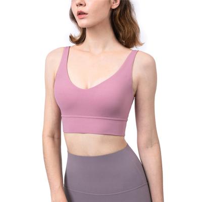 China 2022 New Gathering Yoga Underwear Fitness Deep Vest Breathable Backless Bra Sports Skin-friendly V Beauty for sale