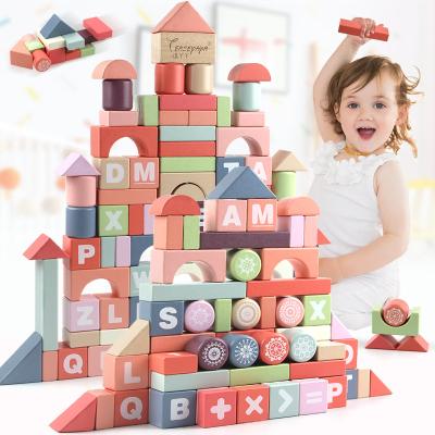 China Construction Toy Wholesale 94 Beech Blocks Large Particle Puzzle Games Colored Letters Early Education Toys for sale