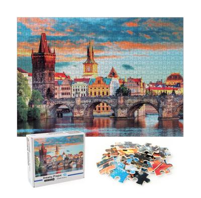 China Adult 1000 Jigsaw Educational Toys Famous Toy Custom Prague Square Puzzle Building Paper Decompression Puzzle for sale