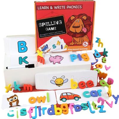 China 2021 Cartoon Toy Preschool Letter Spelling Cognitive Puzzle Game 3 in 1 Number Toy Kids Tablet Toys Wooden Educational Study Blocks for sale