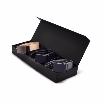 China Handmade Luxury Matte Black Business Men's Belt Wallet Watch Set Gift Packaging Box Custom for sale