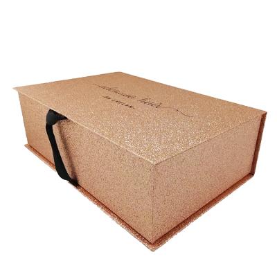 China Recycled Materials 12 Years Factory Custom Made High Quality Pink Gold Glitter Wig Material Paper Box Packaging for sale