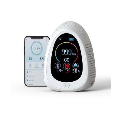 China Dropshipping Factory Co Detector Wholesale 5 in 1 tuya 1400mAh wifi Smoke Detector Temp Humidity Carbon Monoxide Gas Analyzer for sale