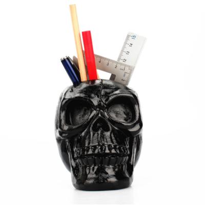 China KBL-004 Agriculture Branded Maker Halloween Gifts Black Storage Skull Head Pen Holder For Present for sale