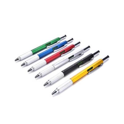 China GS1004PL-BP Promotional Custom Logo Pen 6 in 1 Multi-function Screwdriver Ruler Touch Stylus Metal Level Ballpoint Pen for sale