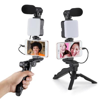 China Handheld Microphone Tripod with Microphone 6 in 1 Light with Stand and Tripod Holder Mobile Phone Microphone for sale