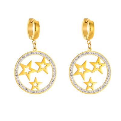 China FASHIONABLE Temperament Circle Five-pointed Star Diamond-studded Stainless Steel Dangling Earrings Women's Jewelry for sale