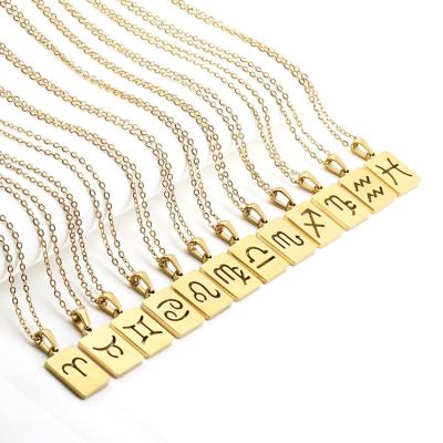 China TRENDY Fashion Horoscope Pattern Stainless Steel Necklace Creative Hollow Pendant Jewelry For Women Men for sale