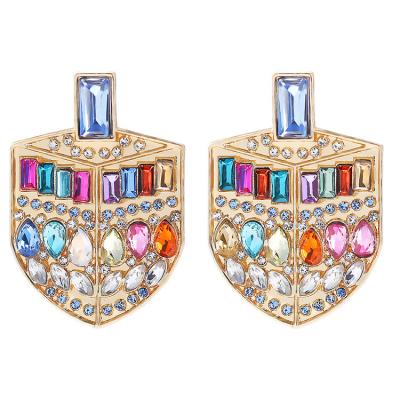 China Fashionable Retro Creative Geometric Shield Diamond Drop Earrings Women Alloy Jewelry for sale