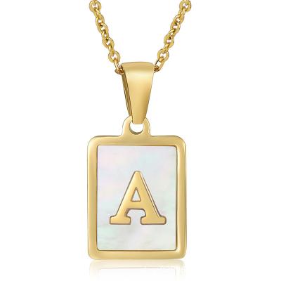 China TRENDY Classic Design Stainless Steel Gold Plated Inlaid Shell A-Z 26 Letter Necklace Fashion Pendant Jewelry for sale