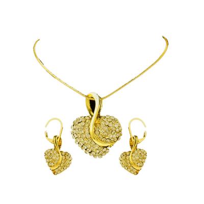 China High Quality Jewelry Set Luxury Gold Plated Heart Diamond Necklace Earrings Women Wedding Peach 18k Zircon Jewelry Sets for sale