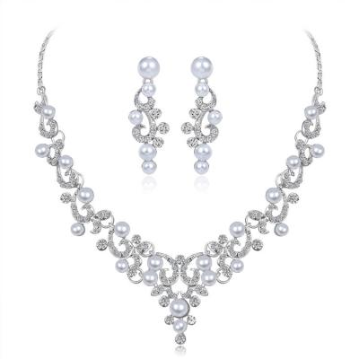 China High Quality Jewelry Set Fashion All-match Diamond-studded Pearl Factory Shape Necklace Earrings Women Wedding Banquet Zircon Jewelry Sets for sale