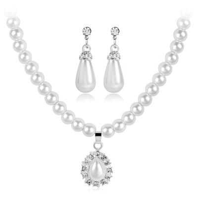 China FASHIONABLE Luxury Shambhala Pearl Necklace Earrings Women Wedding Zircon Jewelry Sets for sale