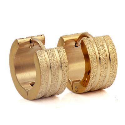 China TRENDY Personality Groove Sandblasted Stainless Steel Huggie Earrings Ladies Jewelry for sale