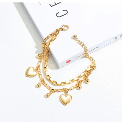 China Fashion Romantic Best Seller Heart Shape Charm Bracelets 18k Multilayer Stainless Gold Plated Jewelry for sale