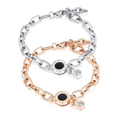 China 2021 FASHIONABLE New Low Price Stainless Steel With Zircon Roman Numerals Charm Bracelets for sale