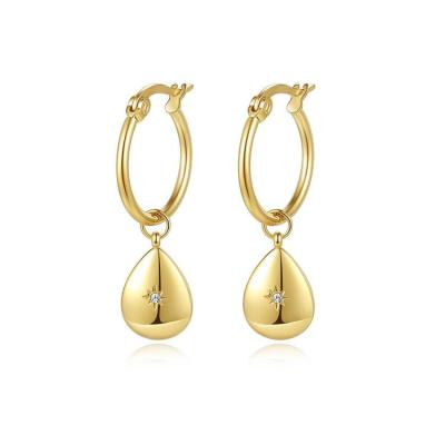 China FASHIONABLE Classic Retro Design Sun Pattern Water Drop Pendant 18k Gold Plated Stainless Steel Earrings For Women Jewelry for sale