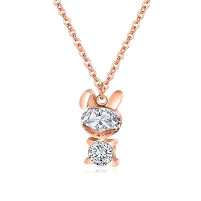 China Cute Fashion Stainless Steel Rabbit Shape Zircon Inlaid Pendant Necklace Cartoon Necklace Jewelry for sale