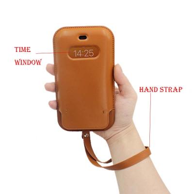 China 2021 New Next Anti-fall High Fashion Luxury Design PU Leather Sleeve With Hand Strap For Magsafe Charger iPhone 13 for sale