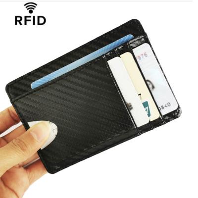 China Custom Logo Ultra Slim Small RFID Carbon Fiber Easy Installation PU Leather ID Card Holder For Airtag for sale