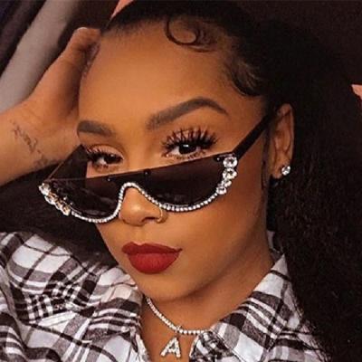 China Hot Selling Women Half Frame Personality UV400 Diamond Sun Glasses Sexy Fashion Sunglasses Ladies Shape Sun Glasses for sale