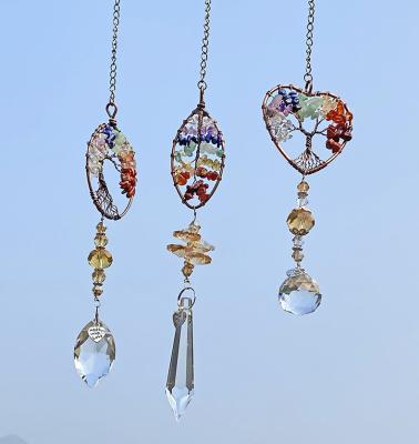 China Hanging Boho Tropical Metal Wind Rings Tree of Life Sun Catcher Where Decal Stained Glass Prism Crystal For Car Home Decor Luxury for sale