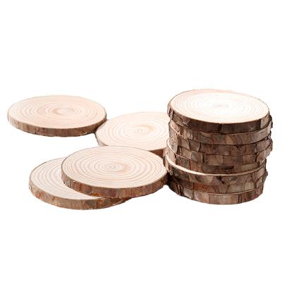 China Europe Thick DIY Natural Craft 3-12cm Round Unfinished Wooden Circles Tree Slices Discs Place Mat With Tree Bark Log Ornaments for sale