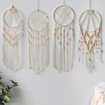 China Tropical Nursery Boho Catcher Dreamcatcher Macrame Tapestry with Wood Beads Wall Hanging Home Decor Hogar Decor Accessories for sale