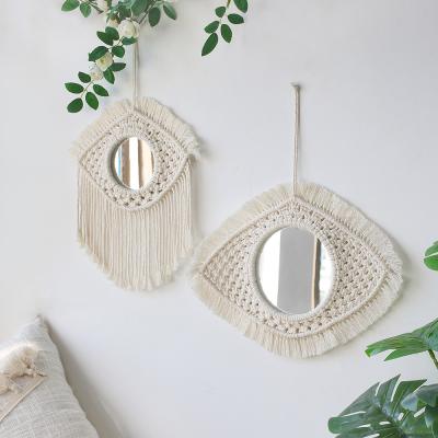 China Large Macrame Cotton Tapestry Porch Makeup Cotton Boho Boho Chic Home Decor Tropical Nordic Round Mirror Handmade Wall Hanging for sale