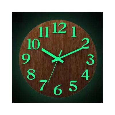 China Inch Modern Cheap Antique Style 12 30 Cm Circular Wooden Fashion Creative Quartz 3d Luminous Wall Clock Home Decor Living Room for sale