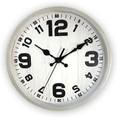 China Rustic Custom Round Quartz Wall Clock Battery Operate Plastic Antique Look Style Home Decorative Time Clock for sale