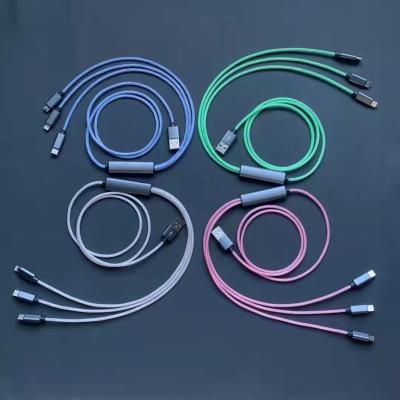 China 3 in 1 Charging Cable 3L1D 3 Connectors LED Glowing Lighting Data Charger Mobile Phone Light Micro USB Flowing Type C Lightning 3 in 1 Charging Cable for sale