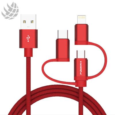 China Sleek Design And Tangle Free For Easy Storage And Use 3B5A Nylon Braided 3In1 Mobile Phone USB Charger Fast Data Cable Type C USB Micro MFI Certified Lightning For iPhone Apple for sale