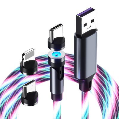 China 3-in-1 Cable Lm3C 540 Charging 3 In 1 Luminous Magnetic Fast Charging 3-in-1 Magnetic Cable With LED Lights Flowing Charger USB Cable for sale