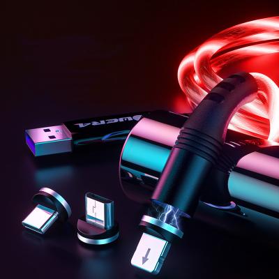 China 3 in 1 USB Charger Cable Lm1A 3 in 1 360 Degree LED Light Up Magnetic Fast Charging Cables Wholesale High Quality Luminous Glowing USB Charger Cable for sale