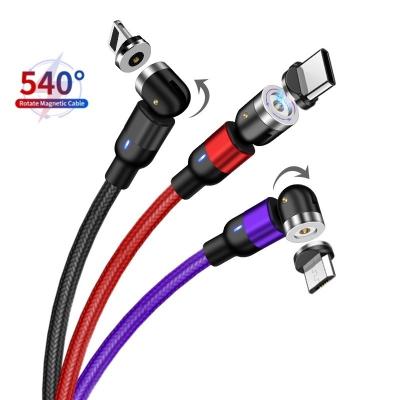 China Magnetic Charging Cable 540 Bm3B USB Magnetic Micro Type C Lightning 3 in 1 Cables Charging Nylon Braided 540 Degree Rotation Free Mobile Charging Cable for sale