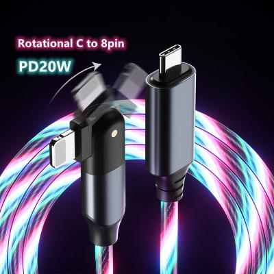 China Lightning Cable USB-C LCL1D 3A PD 20W Smart USB-C To Lightning Fast Charger Cable 180 Turn LED To Color Light Charging Data Cable For Apple iPhone for sale