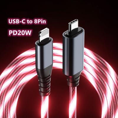 China 1m Lightning Cables LCL2B Smart LED Light Palladium 20W 3A Fast Charging Data Cable 1M USB Tipo C to 8 Pin Lightning Charger Cables For iPhone IOS for sale