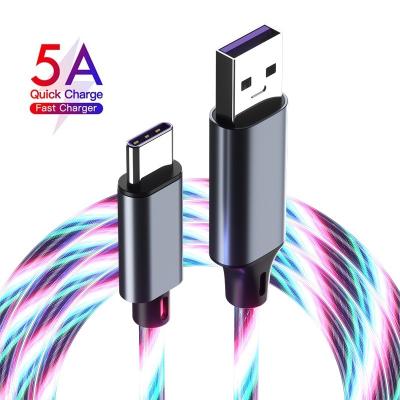 China Hot Selling USB C Cable LC3D Amazon 3FT LED Stream 5A Fast Charging Luminous USB A To USB C Data Charger Cable For Android Samsung Phones for sale