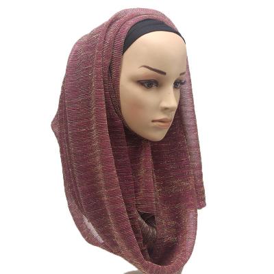 China Yiwu Manufacturer's Polyester Gold Thread Elastic Polyester Gold Thread Scarf Fashion Bestselling Fashion Headscarf Muslim Elastic Gold Thread Scarf for sale