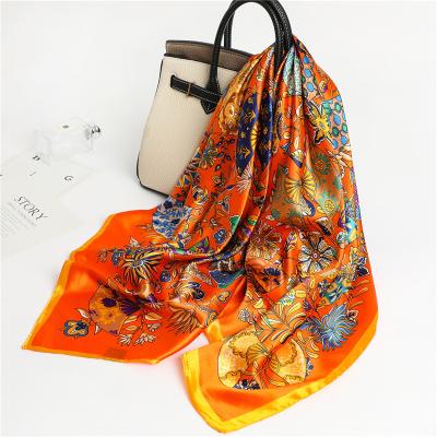 China 2022 Square Flower Head Tourism Sunscreen New Autumn Decorative Winter Thin Silk Scarf 90*90cm Women Printed Scarves for sale